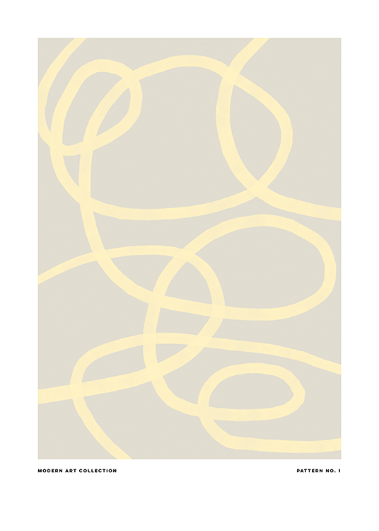 – Graphic illustration with a line in yellow swirling across a light grey background