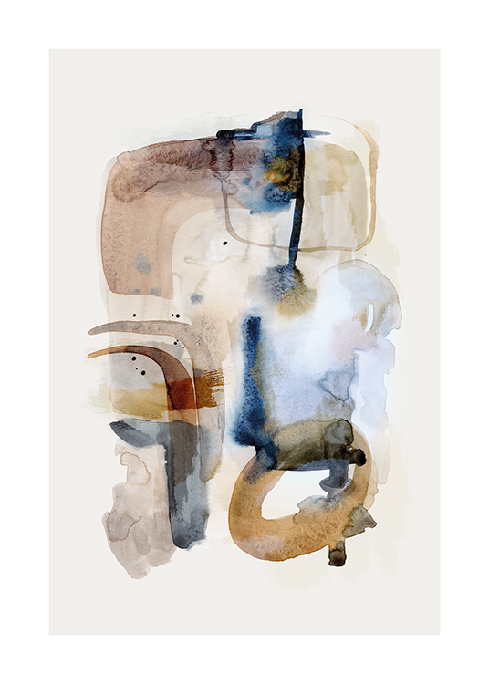  – Painting with an abstract shape in earthy watercolour tones on a light background