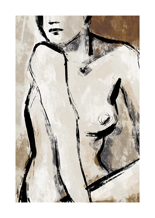  – Painting of a naked woman's body in beige and black against a brown and beige background