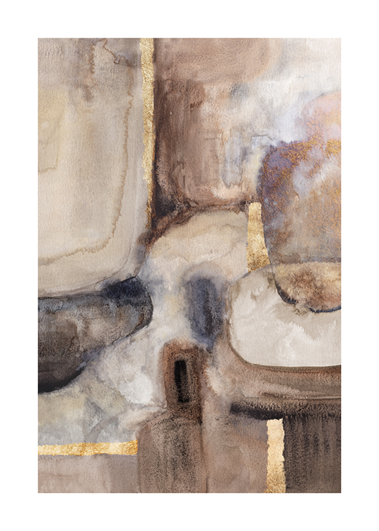  – Painting with abstract design in shades of brown and blue with golden details