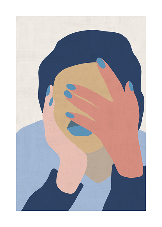  – Graphic illustration with an abstract woman with her hands covering her face