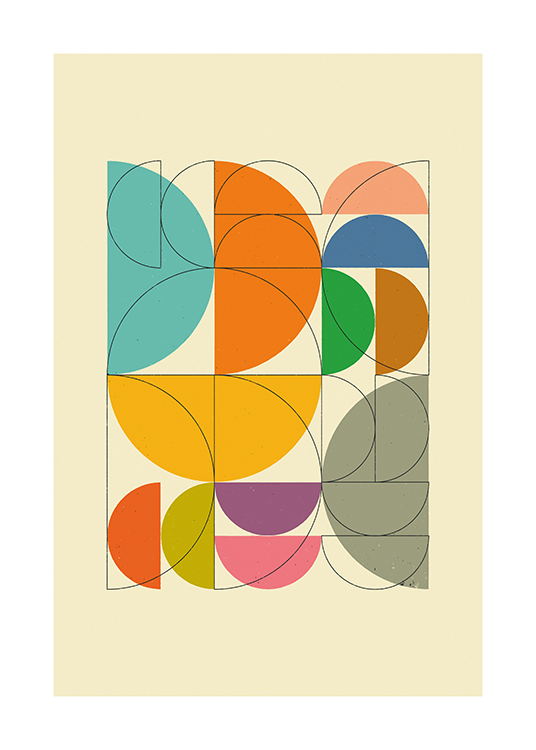  – Graphic illustration with a semicircle pattern with colourful semicircles