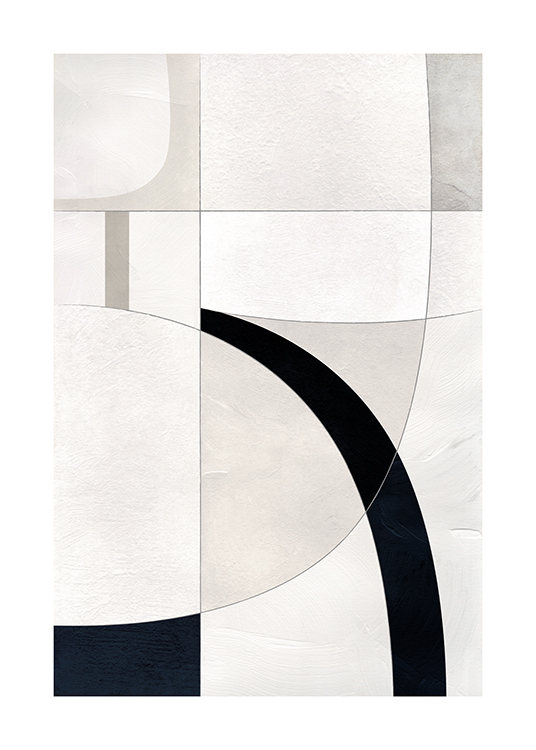  – Illustration with grey, beige and black abstract shapes with a structured effect
