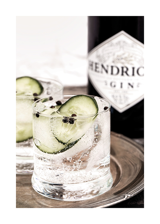  – Photograph of a gin & tonic drink with a cucumber in the glass