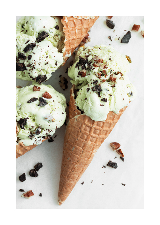  – Photograph of a bundle of ice cream cones with green ice cream