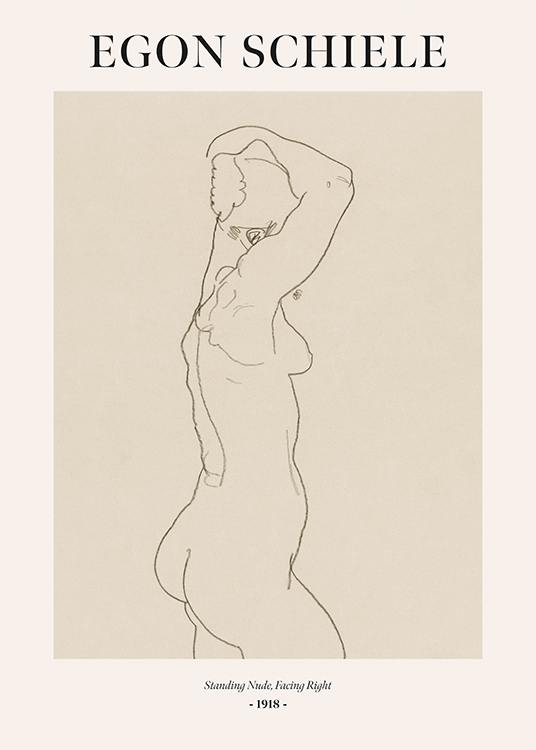  – Drawing in beige of a nude woman with text at the top and bottom