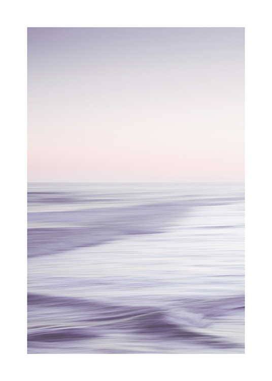  – Blurry, long exposure photograph of a purple beach with a pink and purple sky