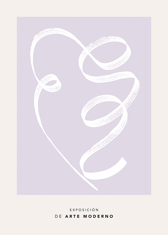  – Graphic illustration with a swirl in white drawn on a purple square against a light beige background