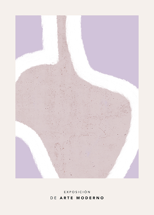  – Graphic illustration with an abstract shape in beige and white on a purple and light beige background