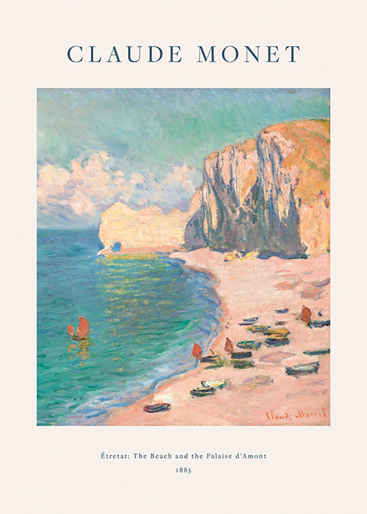  – Painting of a beach with the ocean next to it and cliffs in the background