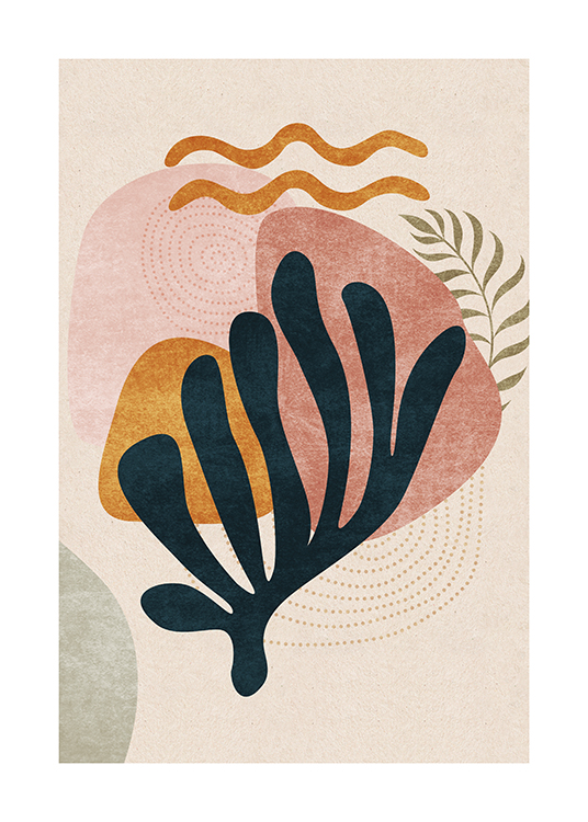  – Illustration of an abstract coral in black with colourful shapes behind it