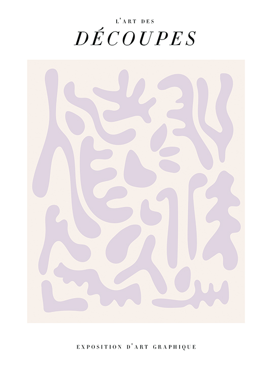  – Graphic illustration with light purple abstract shapes in a light beige square