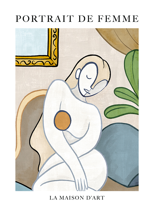  – Abstract illustration with a portrait of a naked woman in white and beige