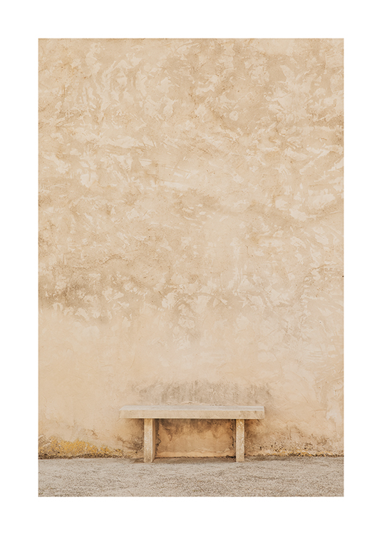  – A bench standing against a terracotta coloured wall
