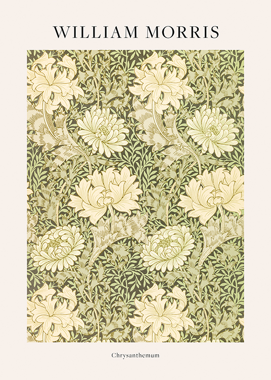  – Flower pattern illustration with chrysanthemums and leaves in green