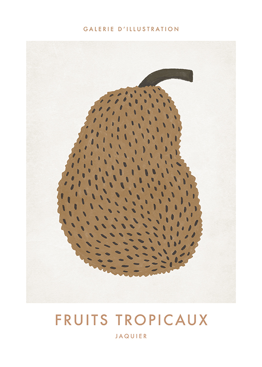  – Illustraiton of a jackfruit with a brown outside against a light background with text above and underneath