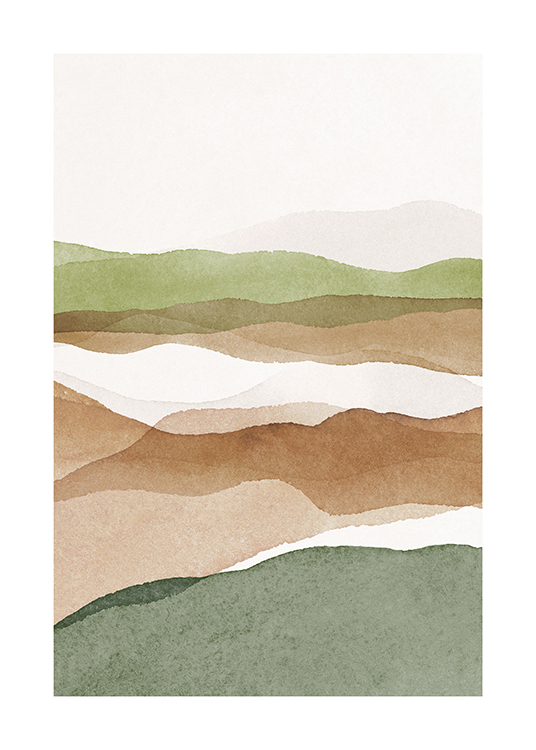  – Illustration of an abstract landscape in green and beige watercolour