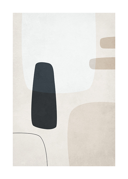  – Graphic illustration with abstract shapes in black, light grey and beige on a light beige background