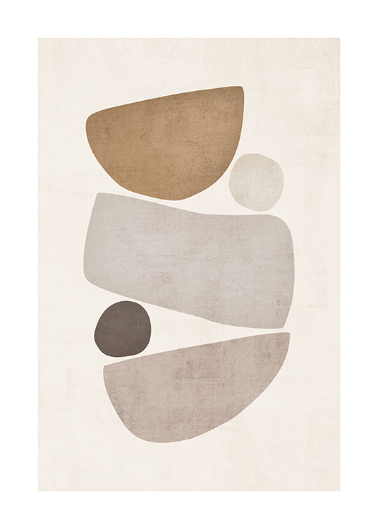  – Illustration with abstract, textured shapes in beige and grey on a light beige background