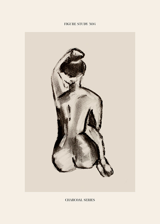  – Sketch in grey charcoal of a naked woman sitting with her knees tucked to her chest