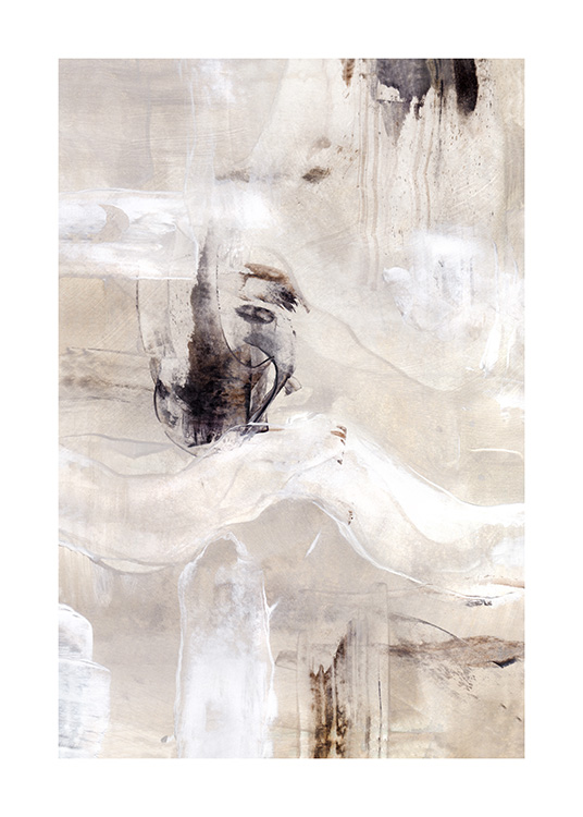  – Abstract painting with white, light beige and grey colours swirling across each other