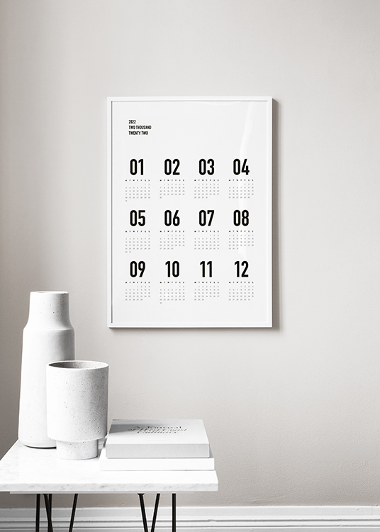 Calendar 2022 B&W Poster - Calendar 2022 Black And White - Desenio.co.uk