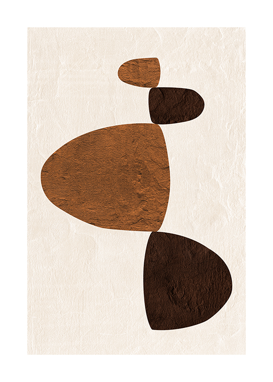 – A graphic illustration with light and dark brown abstract shapes on a light beige background