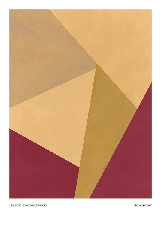 – An illustration with geometric shapes in yellow and dark red with text underneath