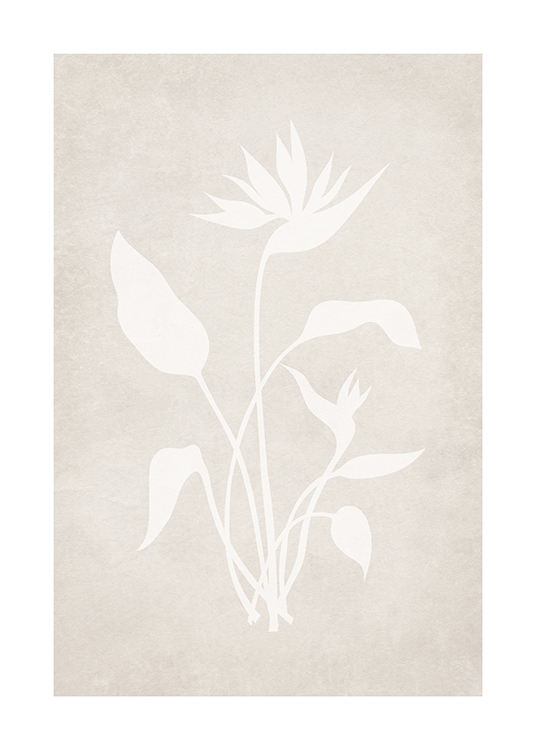 – An illustration with flowers and leaves in a light shade against a beige background