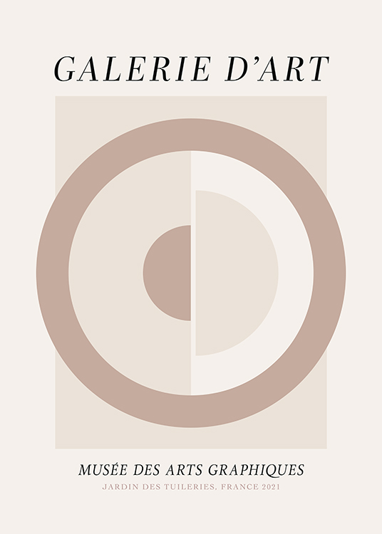 – Abstract graphic illustration with a beige circle on a beige background, with text at the top and bottom