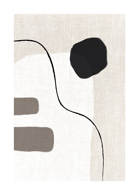 – Illustration with lines and shapes in beige, white and black on a beige background with linen structure