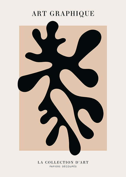 – Graphic illustration with a coral shape in black on a beige background