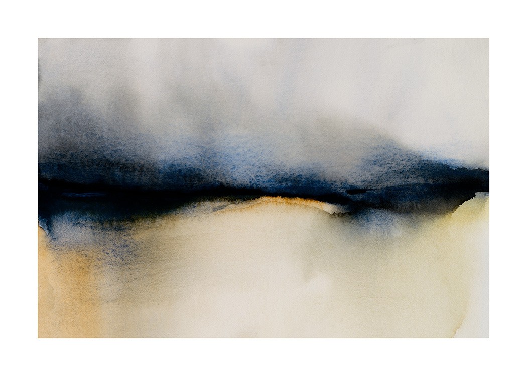 – A watercolour abstract print in a landscape format with calm colours connected
