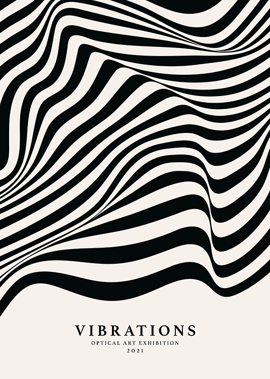 – A print with black lines shaped as vibrations with a beige background
