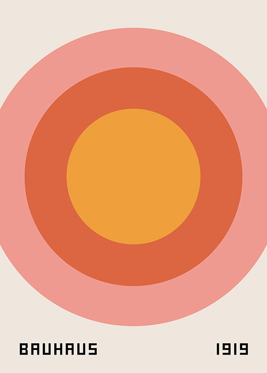 - Poster with circles in pink, orange and yellow. A Bauhaus print that will never go out of time