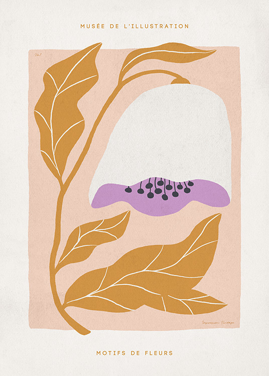 – A print of a flower in funky colours and a pink/beige background