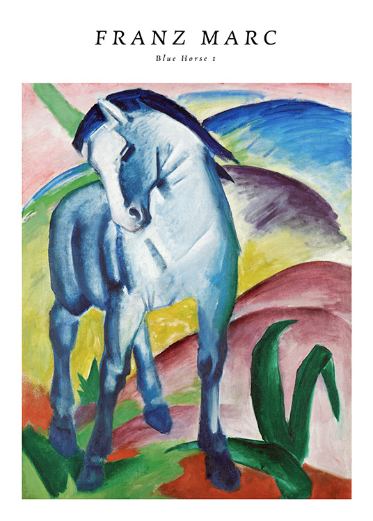 – A poster of the artist Franz Marc representing a horse walking in the nature