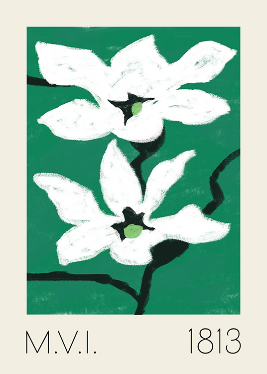 – Flower in white with green background