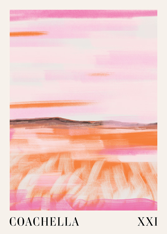 – An abstract art print of a valley in pink and orange