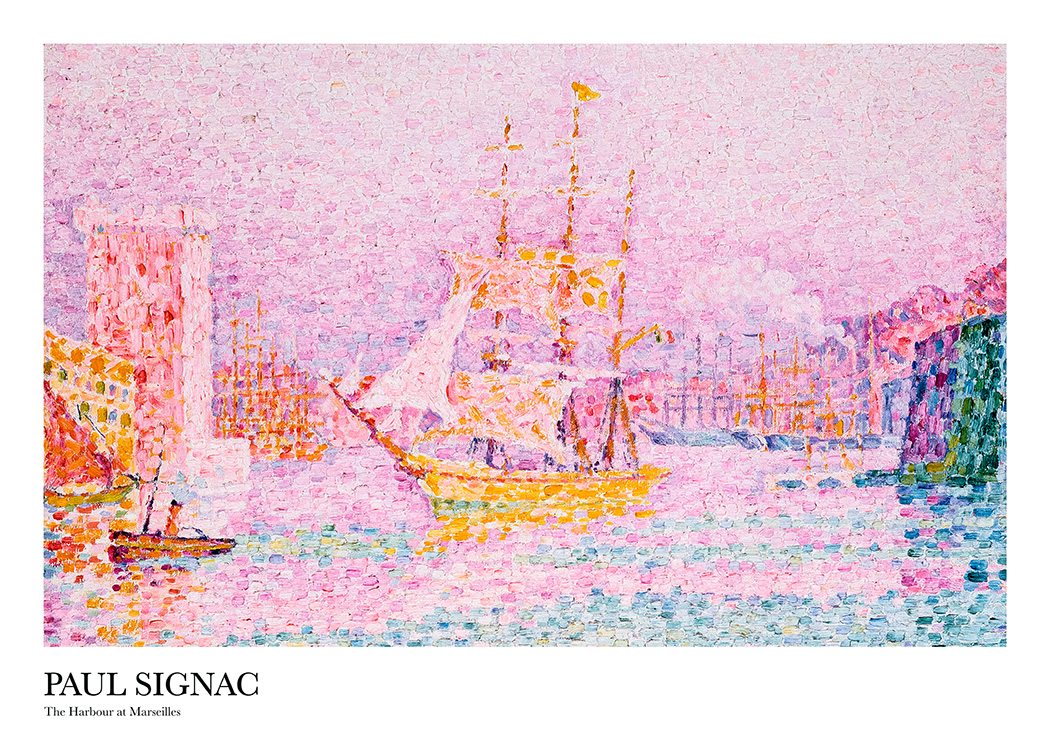 – Print of The Harbour at Marseilles in pink/purple