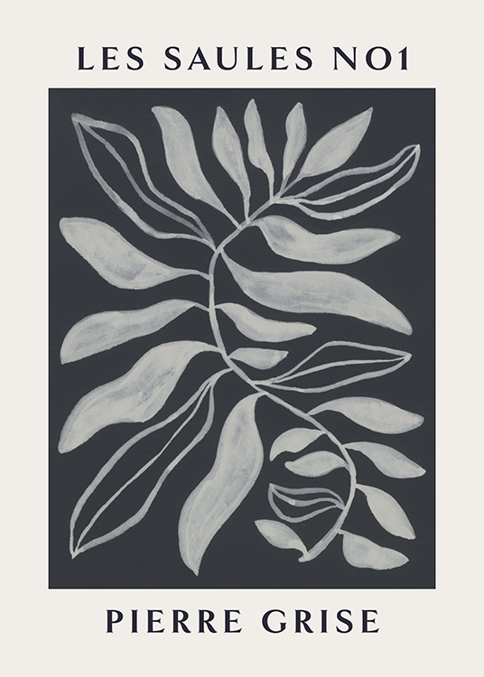 – Art print of a black plant along with a beige background