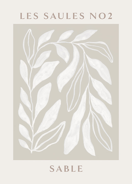 – Trendy poster with a white plant and beige background