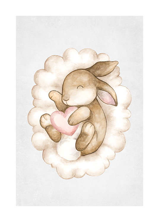 – Watercoloured art print of a bunny in beige