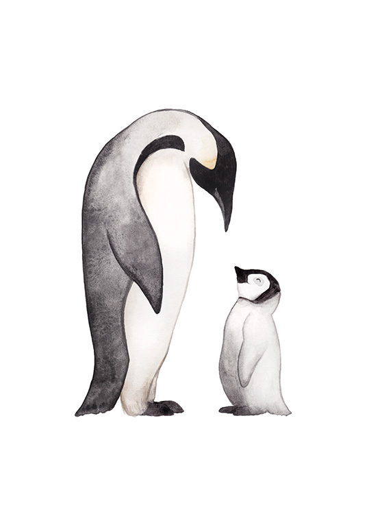 – Watercoloured penguin family