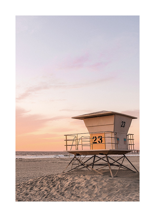– Poster of a lifeguard house on the beach 