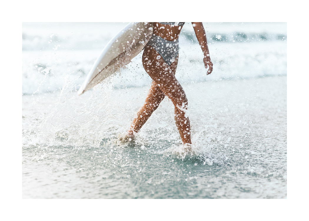 – Poster of a surfer girl walking out of the water 