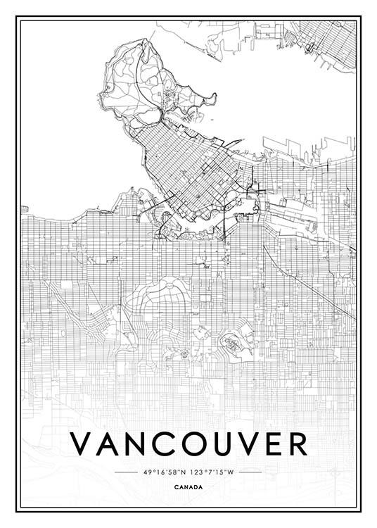  - Black and white city map of Vancouver.
