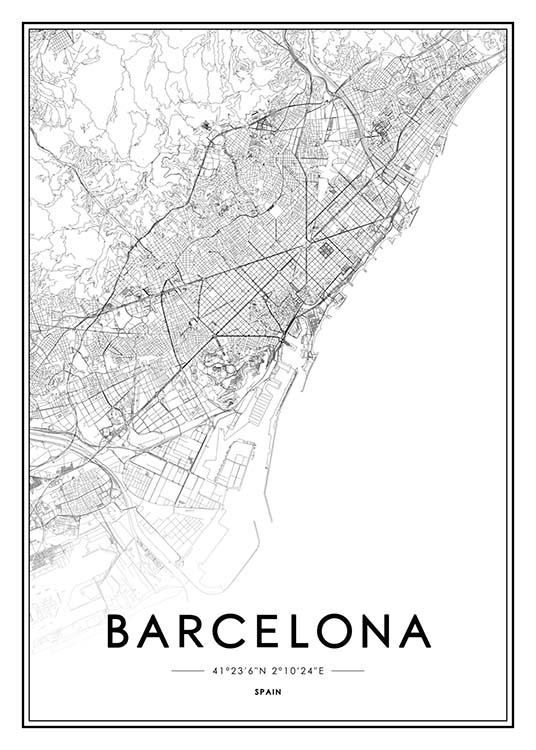  - City map of Barcelona and its environs in black and white.