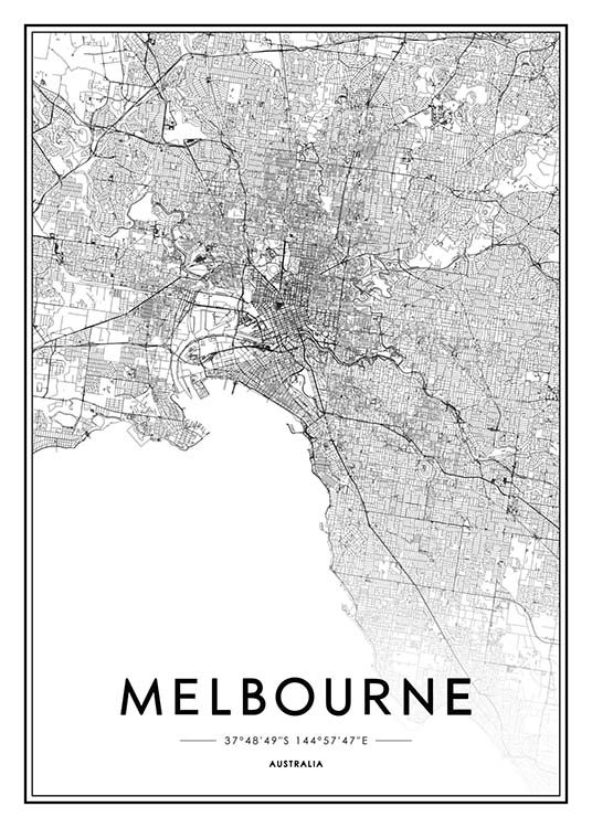  - City map of Melbourne and its environs in black and white