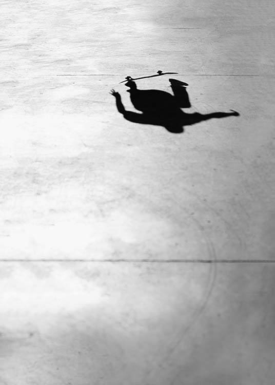  - Black and white photo art with a shadow of a skateboarder.